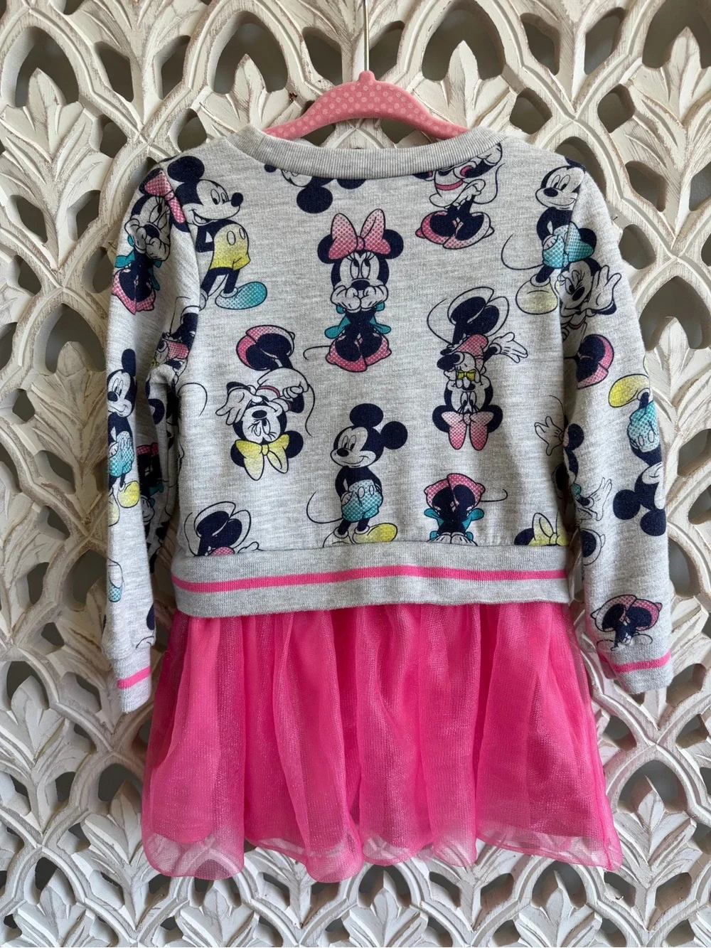 Disney Minnie Mouse Girls Sweatshirt Tulle Dress 2T Pink Gray